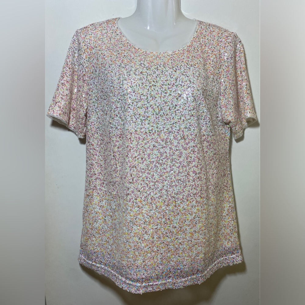 Isaac Mizrahi Live sparkle bling sequin top Womens size small New loose fit